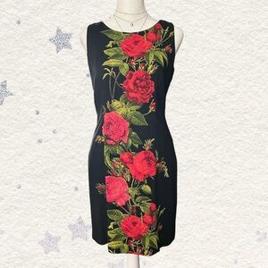 Jessica Howard Vintage Black & Red Floral Sleeveless Sheath Dress 6 Petite
